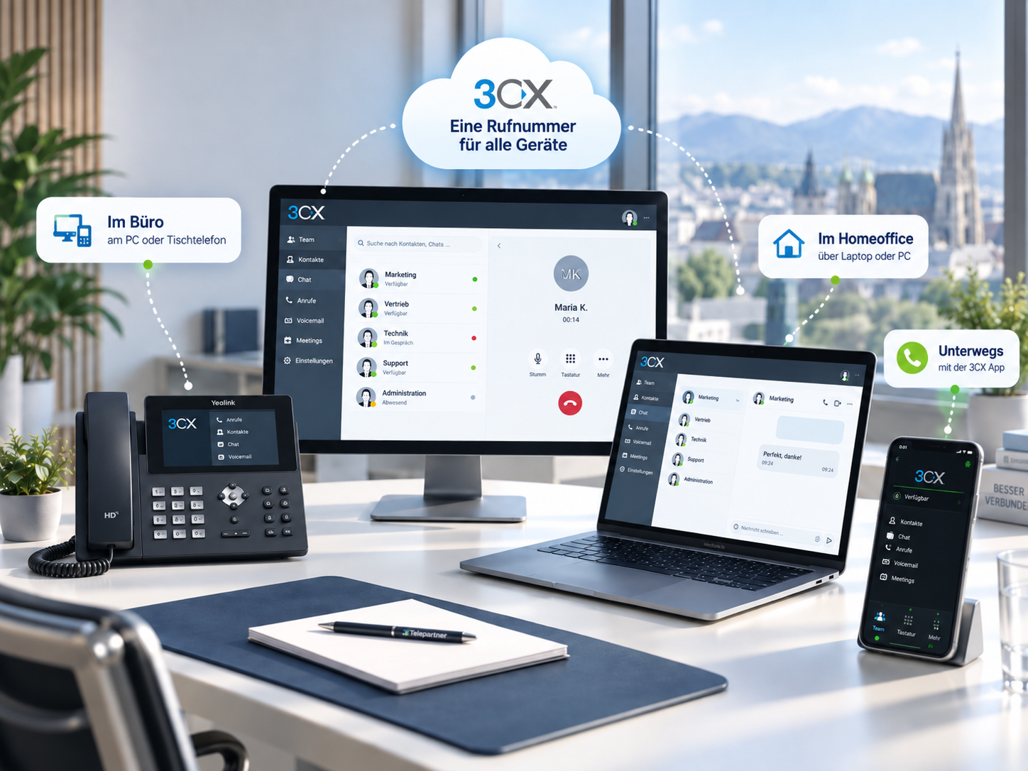 3CX Telefonanlage für Büro, Homeoffice und unterwegs