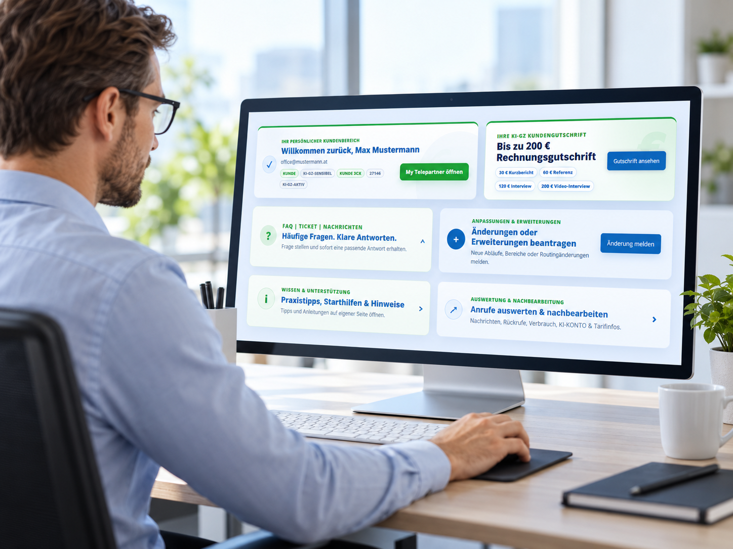 Telepartner Kundenseite mit FAQs und Servicefunktionen