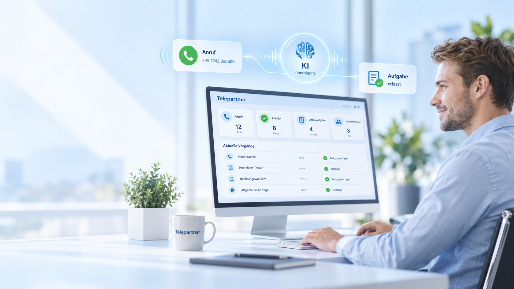 Telepartner KI-Telefonassistent mit Verwaltungszentrale