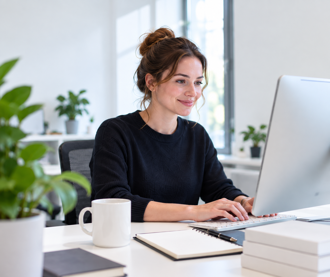 Mitarbeiterin arbeitet am Computer
