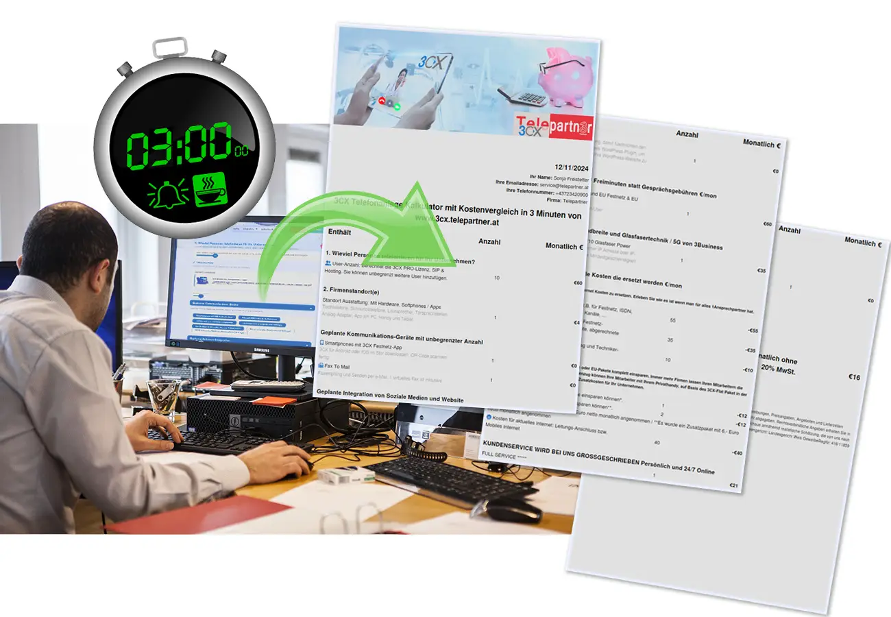 Erster 3CX Kostenrechner Telefonanlage von Telepartner