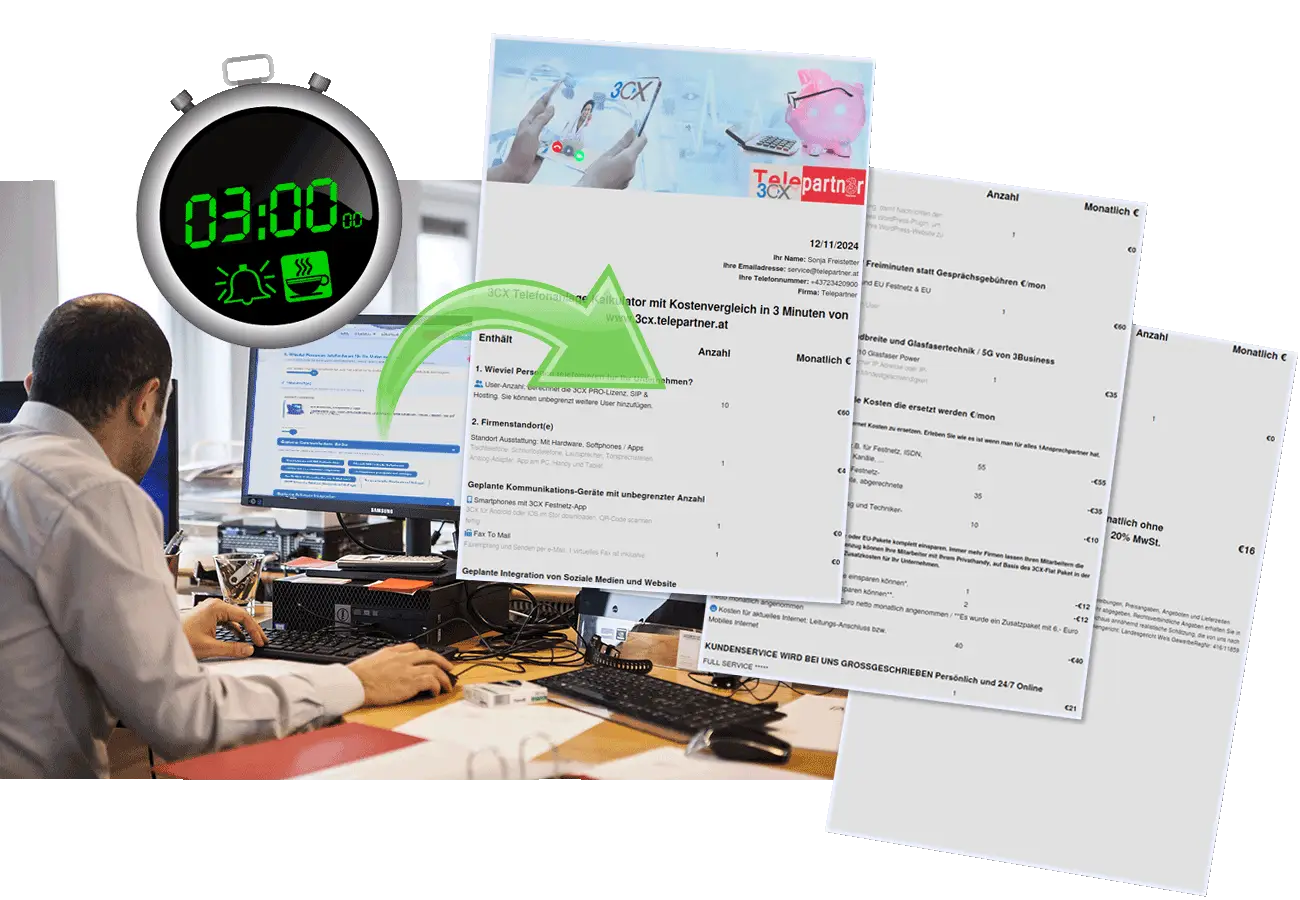 Erster 3CX Kostenrechner Telefonanlage von Telepartner