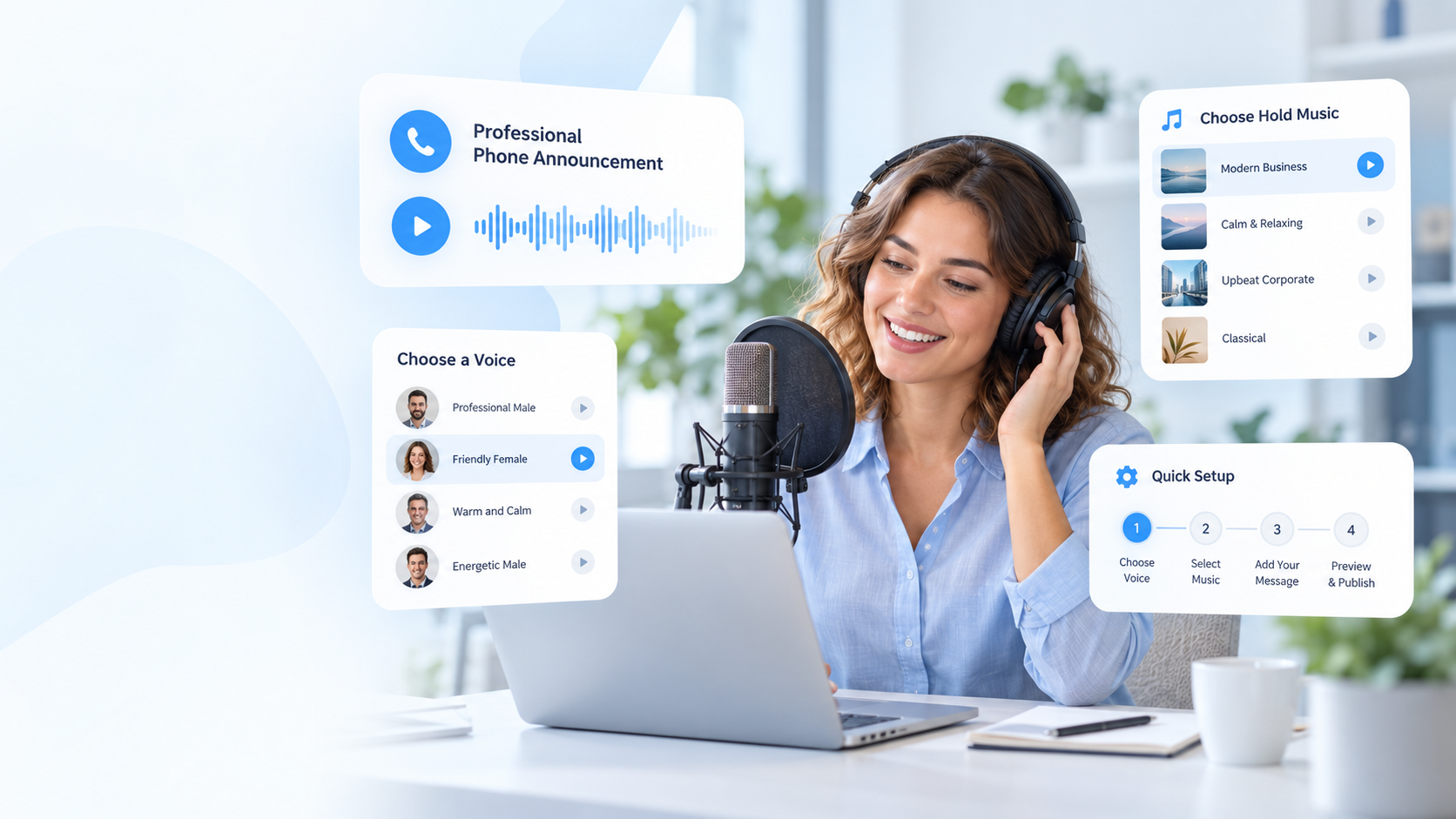 Professionelle Telefonansagen mit Sprecher und Musik